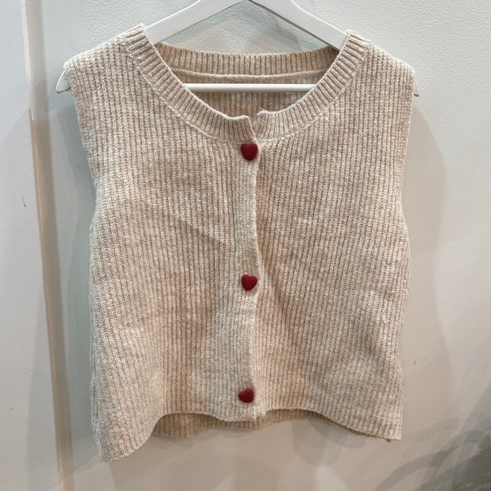 Cozy Cream Sweater Vest with Red Heart Buttons